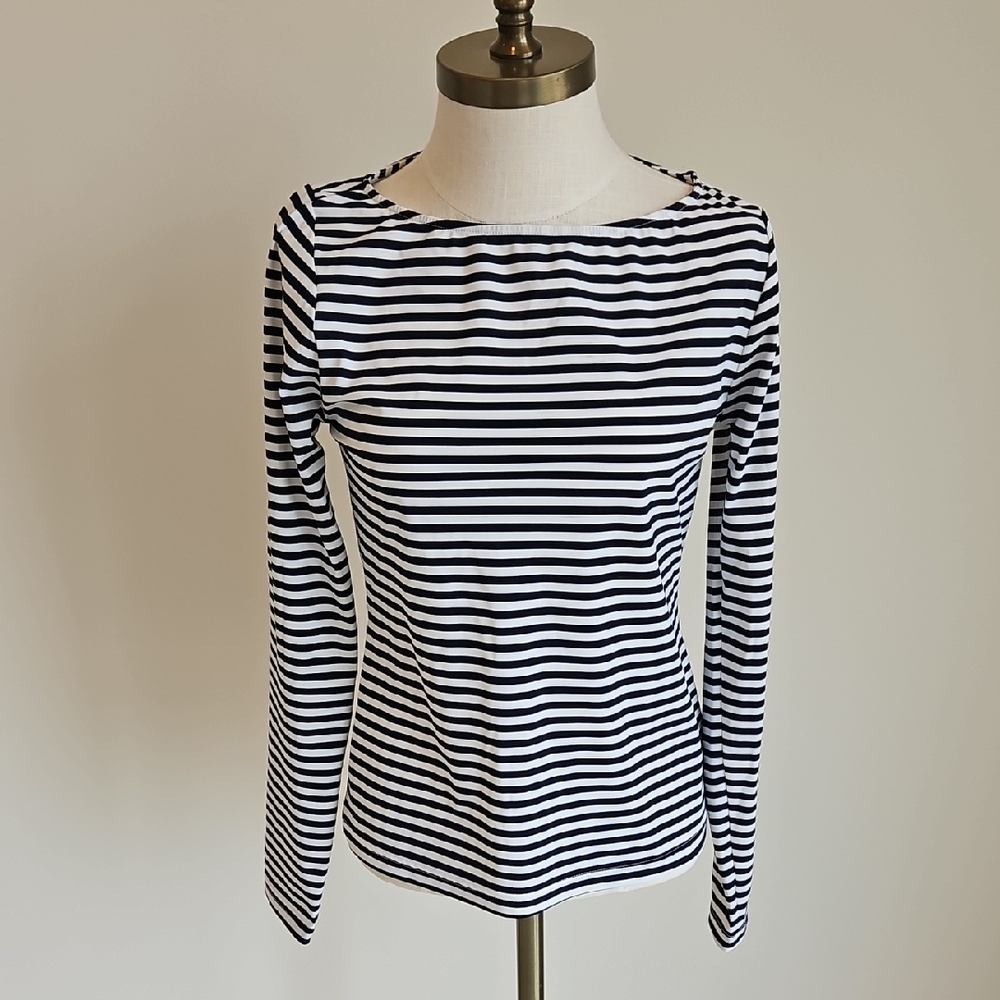 GAP Navy and White Striped Long Sleeve Swim Top